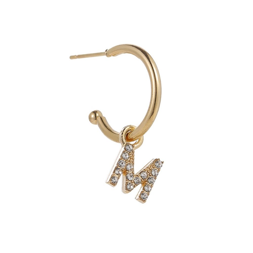 Gold Tone Alphabet Initial Earring Letter M 3 Pack